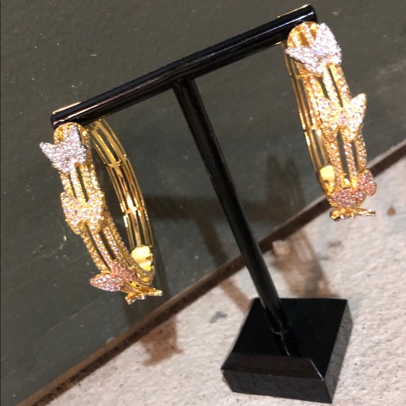 Butterfly Tri-color Hoop Earrings - Picture 3 of 5